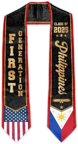 First Generation Graduation Stole Philippines American Flag Graduation Sash Class of 2025 Filipino Graduate Honor Stoles