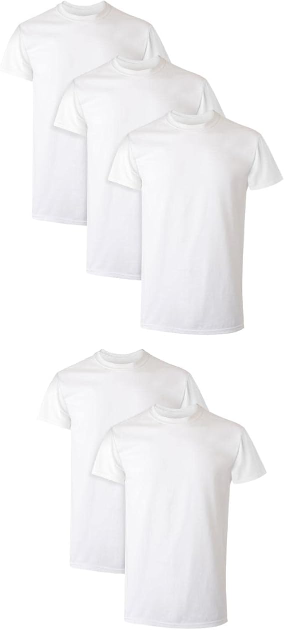 Hanes Men's White T-Shirt Pack, Moisture-Wicking Crewneck Undershirt 5-Pack, Performance White Crewneck Tees, 5-Pack