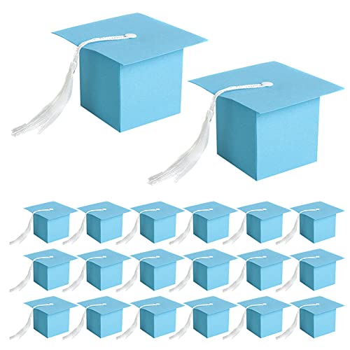 Katutude 50 Pcs Graduation Cap Candy Boxes 2023 Graduation Party Favors Blue Graduation Cap Gift Box with Tassel Chocolate Candy Box Graduation Gifts Ceremony Party Decoration