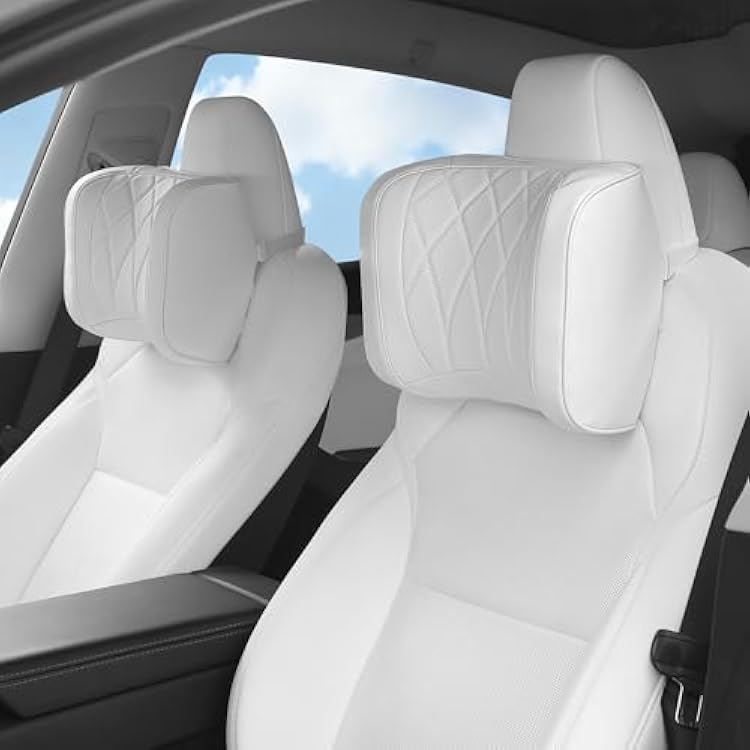 Car Headrest Leather Memory Foam Neck Pillow for Driving with Leather Soft Comfortable Seat Head Pillow Cushion  Car Neck Pillow SUV Sedan Relieving Neck Stiffness Seat Neck Support Pillow White 2PC