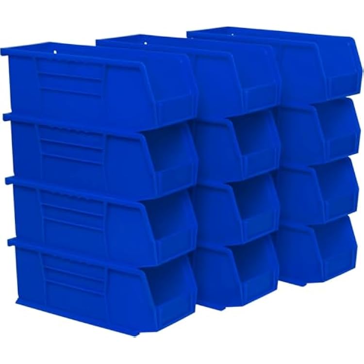 Akro-Mils 30224 AkroBins Plastic Storage Bins, Space-Saving Stackable Bins for Garage, Pantry, Craft Organization, 11 L x 4 W x 4 H, Blue, 12-Pack