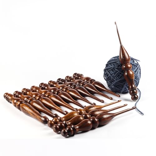 13 Pieces Premium Wooden Crochet Hooks, Crochets Hooks Set for Knitting and Crocheting - Rosewood Knitting Needles 2