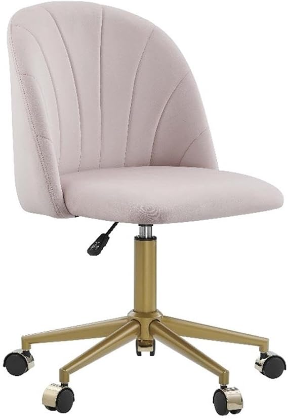 UrbanPro Modern Velvet Office Desk Chair, Blush Pink Upholstery, Gold Metal Base, Adjustable Height and 360-Degree Swivel, 24.25" w x 25.25" d x 32.75-37.5" h, Home Office, Bedroom Vanity Chair