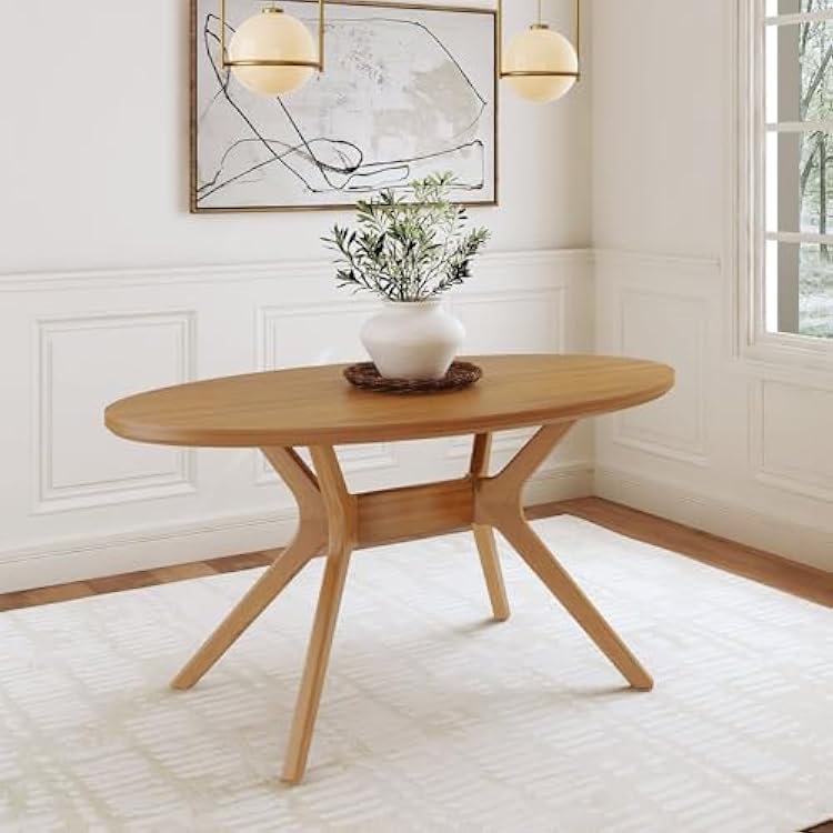 PlankBeam Verso Oval Dining Table, 62 Inch Solid Wood Kitchen, Minimalist Table for Dining Room, Pecan