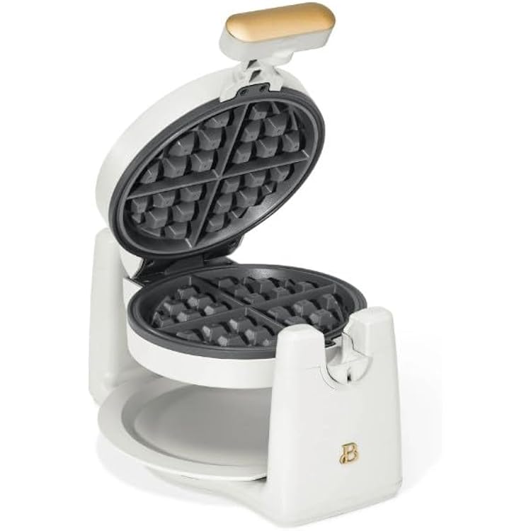 Beautiful Rotating Belgian Waffle Maker with 7~Browning Settings, Nonstick, Dishwasher-Safe Parts, 1000-W Power, Foldable Handle for Easy Storage by Drew Barrymore ~ White Icing