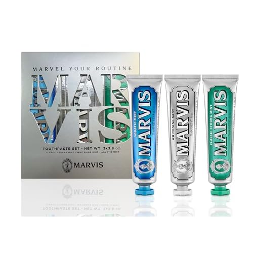Marvis Best Sellers Trio, Classic Strong Mint, Whitening Mint, Aquatic Mint, 3 Tubes 75ml3.8oz Each