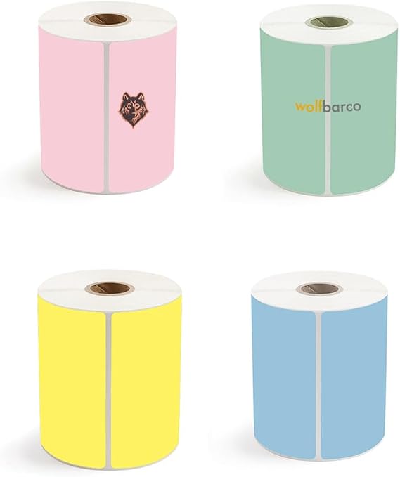 Wolfbarco 4" x 6" Pastel Blue, Green, Yellow, Pink Shipping Labels on 1" Core Compatible with Zebra and Rollo Printers, 4 Rolls / 250 Labels per Roll