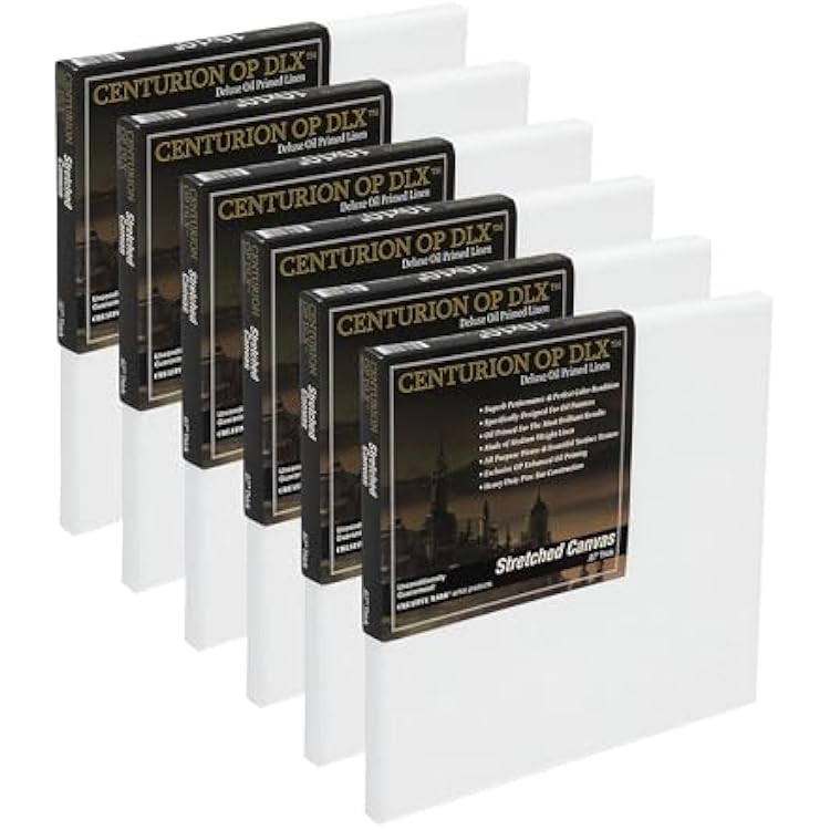 Centurion Deluxe Professional Oil Primed Linen Stretched Canvas, 11oz Linen, 6x6 - Box of 6, 0.67 Deep Canvases, Kiln-Dried Stretchers, Back Stapled, Premium Medium Weight Canvas for Oil Paintings
