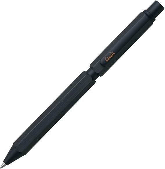 RHODIA 9342C - 3 in 1 scRipt Multipen 2 Ballpoint Pens 0.5 mm Black & Red + 1 Graphite Mechanical Pencil 0.5 mm - Hexagonal Body in Black Brushed Aluminium - Refillable - Eraser Under the Push Button