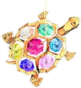 Mascot 24K Gold Plated Turtle Figurine Pendant Hanging Charm Ornament Sun Catcher w/Mascot Crystals - Romantic Gift for her Birthday, Anniversary, Wedding, or Home Decorations