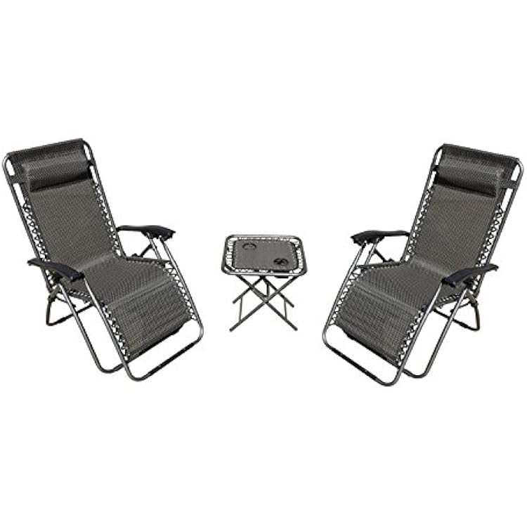 Akari 3 pcs Set Deluxe 2-Pack Zero Gravity Chairs & Folding Table wCup Holder Set 3 pcs Set Grey