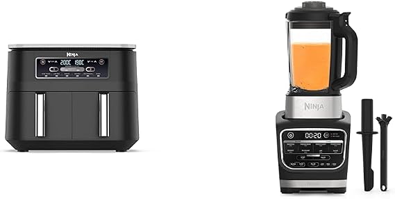 Ninja Foodi Dual Zone Digital Air Fryer, 2 Drawers, 7.6L, 6-in-1, Uses No Oil, Air Fry, Max Crisp &amp; Foodi Blender &amp; Soup Maker, 10 Auto-iQ Programs, 1.7L Glass Jug, Hot &amp; Cold Blender