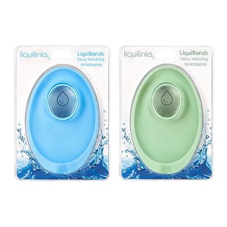 LiquiBands Silicone Wrist Bands for Washing Face - Spa Face Wash Wristbands that Keep You Dry - 1 Pair of Wrist Water Guards - Essential Beauty Accessory for Teen Girls (Sky Blue & Sage Green)