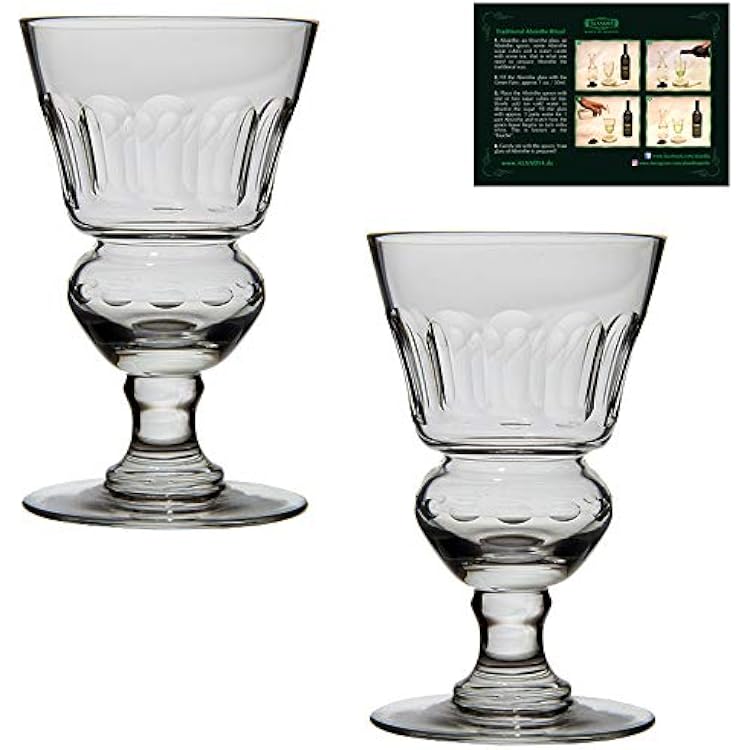 ALANDIA Original Absinthe Glass Set of 2 | With Reservoir | Mouthblown Glass not pressed