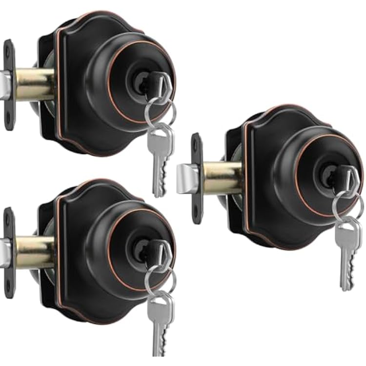Haidms Keyed Entry Bronze Door Knob Interior, Exterior Locking Door Knobs, Oil Rubbed Bronze Exterior Doorknobs with Lock and Key, 3 Pack