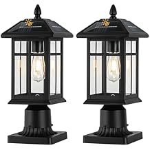 Brilvibera Solar Post Lights 2 Packs, Waterproof Post Lantern with Pier Mount Base, Aluminum Post Lamp Warm White Bulb Included for Yard Garden Pillar Pole Pathway