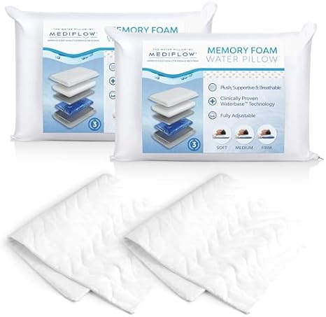 Mediflow Memory Foam Water Pillow & Quilted Pillow Protector Pack
