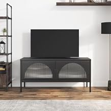 TV Cabinet Black Powder-Coated Steel Medium Rectangular tv Stand Console Table