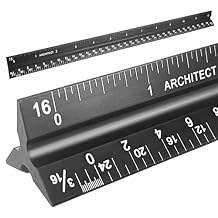 Architectural Scale Ruler, Triangular Architect Ruler 12 Inch Aluminum, Laser Etched Imperial Engineering & Drafting Tool
