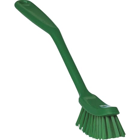 Vikan - Fine Dish Brush - Heavy-Duty, Narrow, Slip-Resistant Cleaning Brush, Polypropylene, Polyester Bristle, 11 Inch, Green, (42872)