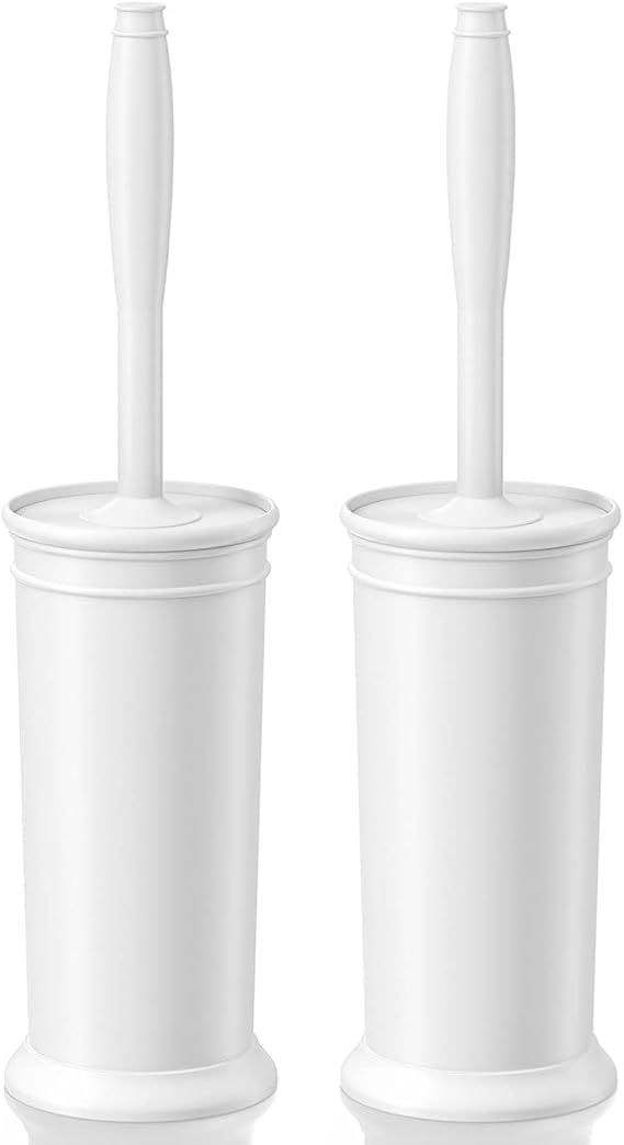 Toilet Brush and Holder 2 Pack, Toilet Bowl Brush with Extra Long Handle, Toilet Scrubber and Covered Holder, Toilet Brushes for Bathroom-Space Saving, Covered Brush, Durable, Deep Cleaning(White)