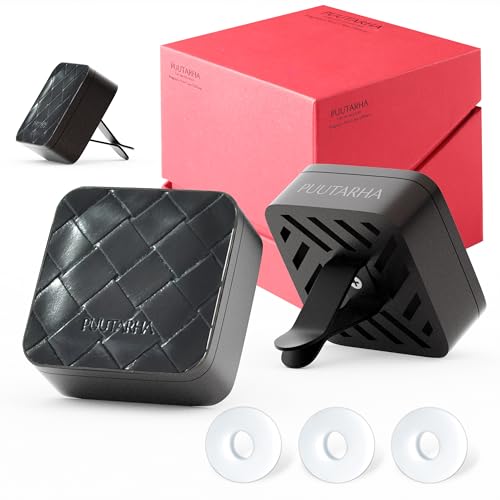 Premium Quality Car Air Freshener Leather and Metal Design Scent Vent Clip Diffuser,New Natural Fragrance Diffuser for Car with 3 Refill Scented Discs and Gift BoxBlack Weave