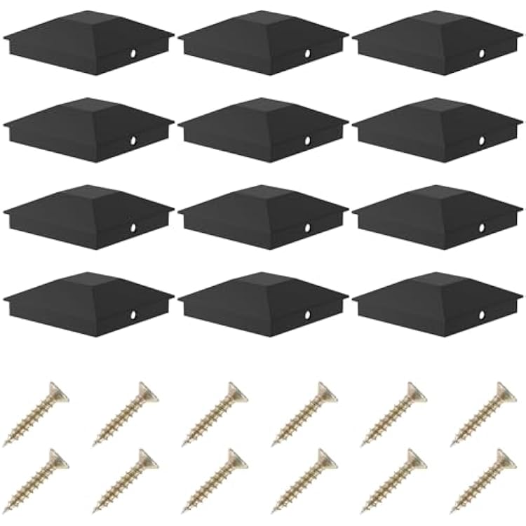12Pcs Post Caps, for 3.5in x3.5 in Wood Fence Post, Sturdy Waterproof Plastic Fence Post Caps, Proof UV-Proof Black Post Caps with Screws for Fence Wood Post of Decks or Corridors
