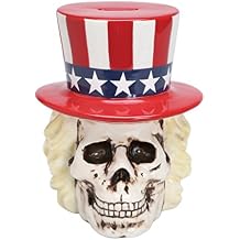 PTC Uncle Sam Skeleton Skull Piggy Bank Ceramic Statue Figurine, 8" H