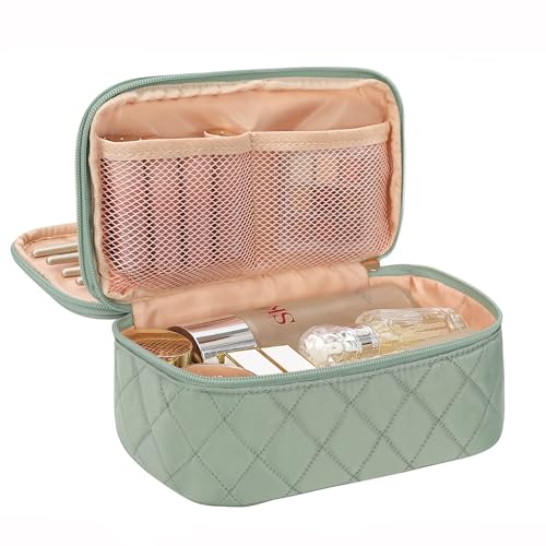 Relavel Small Makeup Bag, Travel Cosmetic Bag Make Up Pouch, Small Makeup Organizer Bag for Women, Waterproof Handbag Toiletry Bag Essentials for Daily Use Green