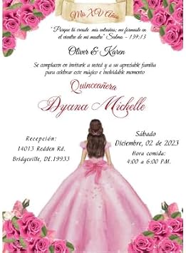 Invitaciones de Quinceanera Personalizadas en Espanol Set de 20 Tarjetas con 20 Sobres Diseno Elegante para XV Anos (Rosado)