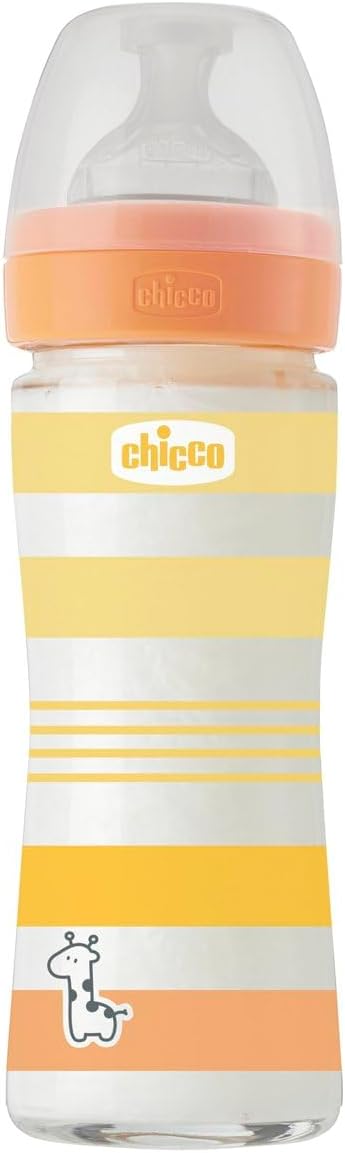 CHICCO Physio vakumlu içecek şişesi, yumuşak silikon ve yumuşak Sense kaplama, altın tutmaz, rejenerasyonu ve sinirliliği azaltır, cam şişe 240 ml, 0 ay+, nötr