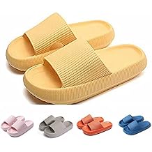 rosyclo Pillow Slippers, Non-Slip Quick Drying Massage Bathroom Soft Thick Sole Sandals, Home Soled for Women and Men Indoor & Outdoor Slippers Yellow, Eur42-43