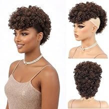 Mohawk Wig for Black Women Short Kinky Curly Afro Puff Wig, Synthetic Fluffy Ponytail Hairpiece with Adjustable Straps for Daily Wear, Party, Cosplay(T2/33)