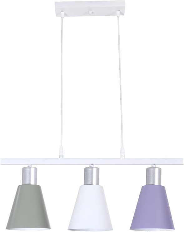 Fer Avize Trendy Modern Tasarım Cafe Mutfak Salon Yeşil Beyaz Lila Renkli Sıralı 3 Lü Avize