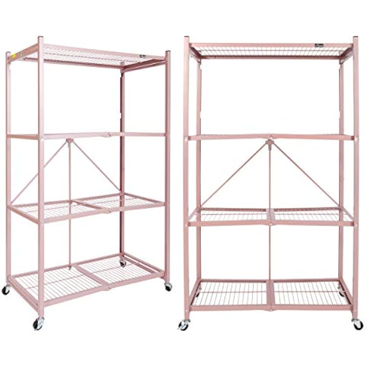 Origami R5 Foldable 4-Tier Garage Shelving Heavy Duty Shelving with Wheels, Metal Storage Rack Holds 1000 pounds, Garage Storage Rack & Organization, Storage Shelving Rose Gold, R5 2-Pack