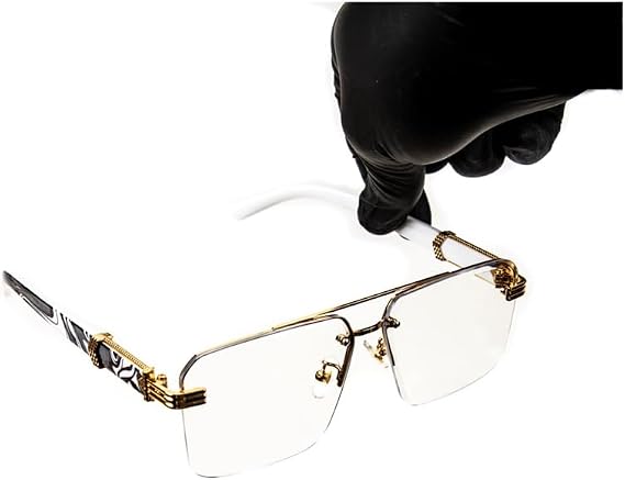 Men Women Designer Rimless Gold Frame Gray Marble Arm 90s Old School Rectangle Frameless Retro Trendy Cool Hip Hop Fashion Square Eye Glasses Clear Tint Glasses