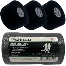 SHIELD | 3-Pack Athletic Tape 1.5 Inches x 15 Yards - Made in USA, Easy Tear, Rigid, Very Strong. First aid, Injury- Athletic, Medical,Therapy Trainers (Black)