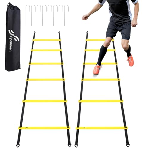 Sportneer Agility Ladder Speed Training Set 12 Rungs 20ft Detachable Exercise Ladders in 2pcs 6 rungs Each with Ground Stakes for Soccer Football Footwork Training Ladder with Carry Bag
