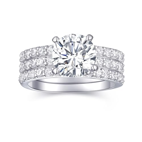 2 CT RoundCushion Cubic Zirconia Engagement Rings for Women, 18K White Gold Plated Fake Diamond Wedding Engagement Promise Bridal Wedding Rings Set for Her Lover Wife Girlfriend Gifts