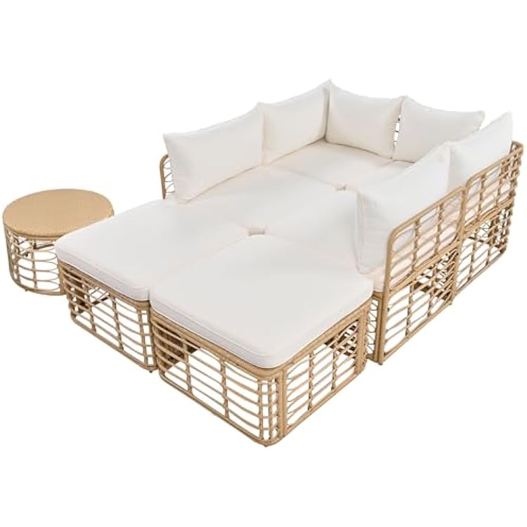 Furniture Sectional Sofa Set with Thick Cushions and Pillows,Freely Combined Conversation Sets for Garden, Backyard7 Pieces,82.55531.4. Beige
