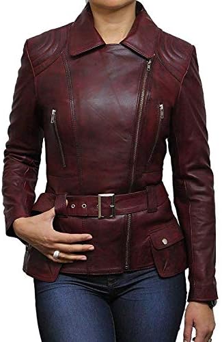 BRANDSLOCK Womens Classic Leather Biker Jacket Genuine Skin