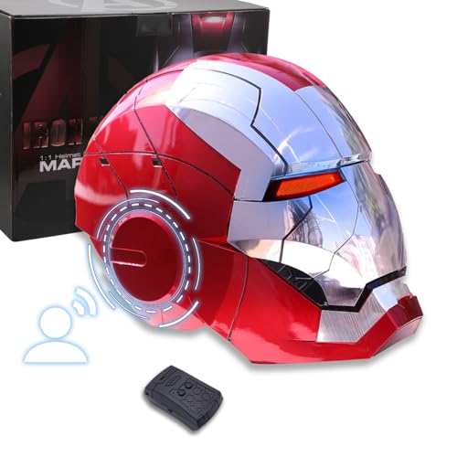 Iron-mans Helmet Electronic MarK 5 Helmet Silver Voice ControlSensingRemote Control OpenClose with Sounds & LED Eyes Light Up Super Hero Movie 1:1 model Prop., Large