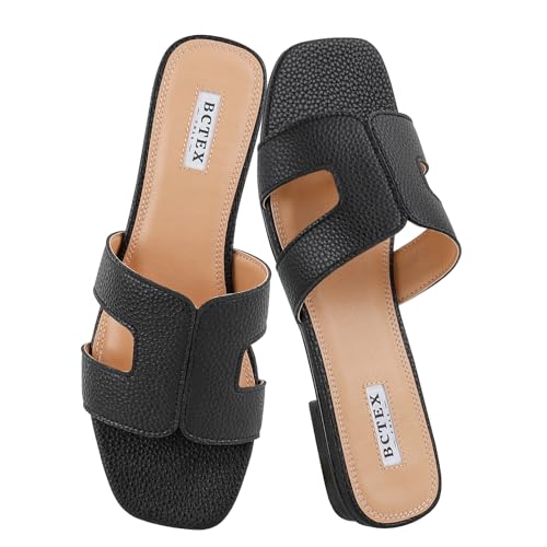 BCTEX COLL Womens Flat Sandals Comfortable Summer Open Toe Slip On Dressy Slide Sandals