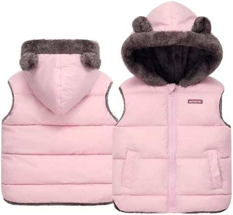 Happy Cherry Toddler Baby Puffer Vest with Hood Ears Hooded Sleeveless Bubble Jacket Insulated Padded Vest 2-7 Years