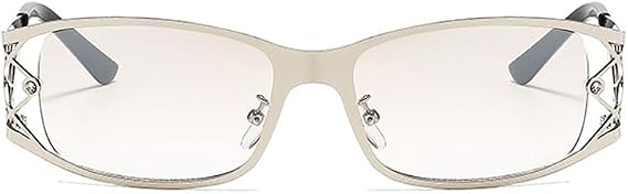 Y2K Sunglasses for Women Men Aesthetics 2000s Accessories Square Glasses Metal Frame Wrap Around Shades (silver)