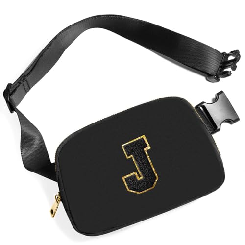 Gitus Belt Bag Fanny Pack Crossbody Bags with Initial Letter Patch Gifts for Wife Older Women Mother Coworker Bridesmaid Anniversary Travel Gifts Beach Gifts Black-J