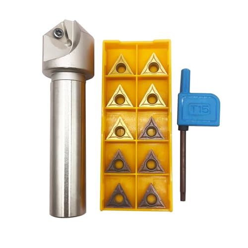 34inch Shank Chamfering Tool Bit Turning Tool Holder Boring Bar with 10pcs TCMT32.51 TCMT32.52 Replacement Carbide Turning Inserts TCMT16T304 Bicolor InsertsChamfering Holder