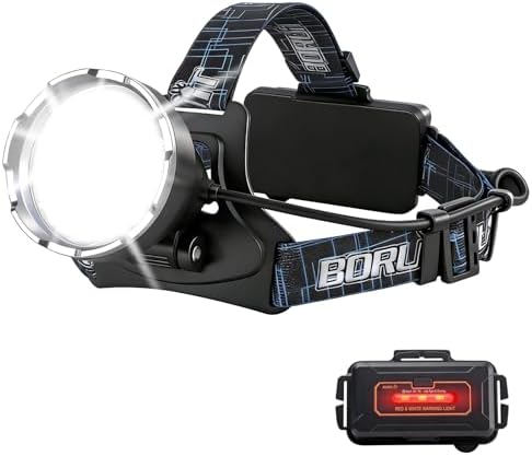 BORUIT B10 Rechargeable Headlamp Super Bright - 3 Modes LED Head Lamp Battery Powered, 90 Adjustable, USB C, Waterproof Head Light for Hardhat Camping Hiking Fishing