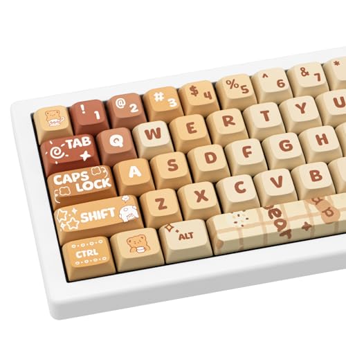 Cute PBT Keycaps 133 Keys Caramel Bear Theme Keycap Dye Sublimation XDA Profile Key caps Custom Keycaps Set for Cherry Gateron MX Swithes Mechanical Gaming Keyboards