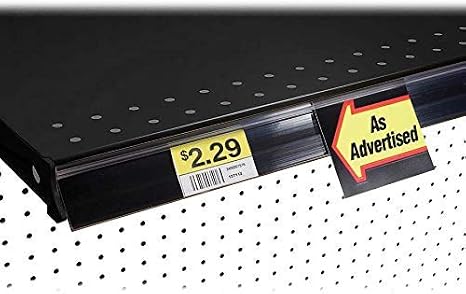 48" L UPC Ticket Channel Label Holder Strip for Gondola Shelf with Sign Holding Grip, Black, 5 Pack